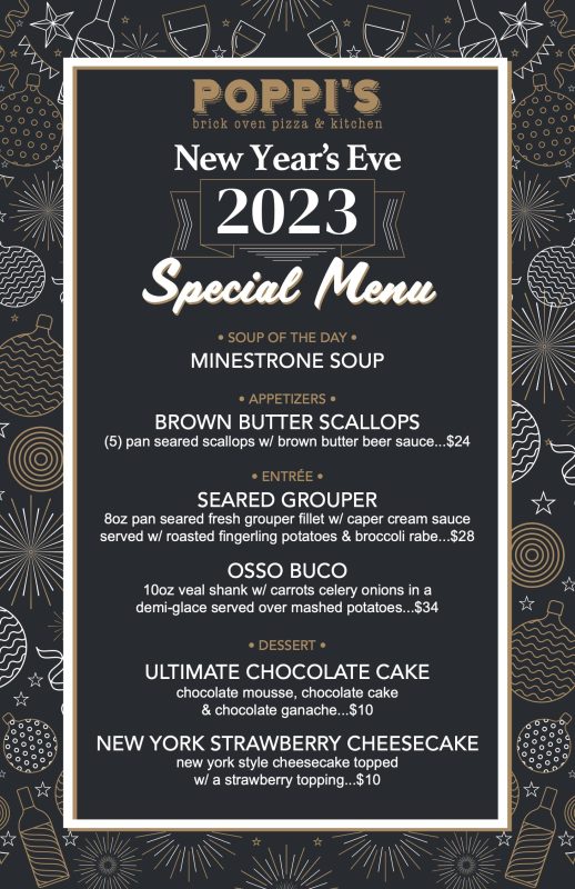 Poppis NYE Menu
